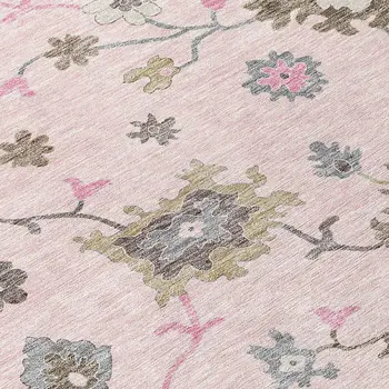 5' X 8' Pink Ivory And Chocolate Floral Washable Indoor Outdoor Area Rug
