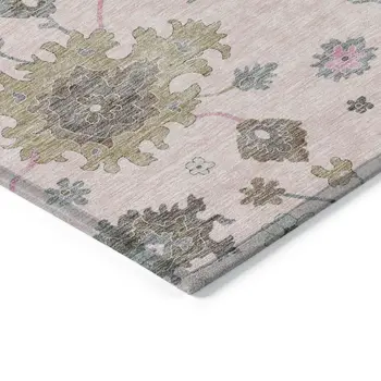 9' X 12' Pink Ivory And Chocolate Floral Washable Indoor Outdoor Area Rug