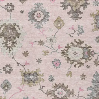 9' X 12' Pink Ivory And Chocolate Floral Washable Indoor Outdoor Area Rug