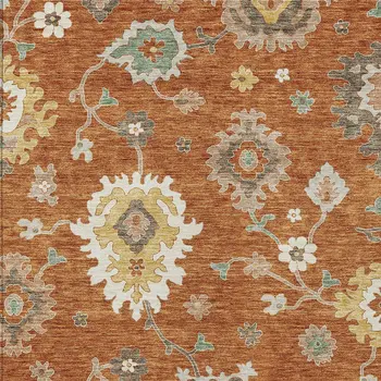 3' X 5' Orange Ivory And Gray Floral Washable Indoor Outdoor Area Rug