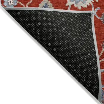 5' X 8' Red Gray And Taupe Floral Washable Indoor Outdoor Area Rug