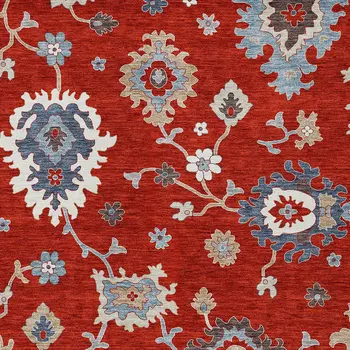 8' X 10' Red Gray And Taupe Floral Washable Indoor Outdoor Area Rug