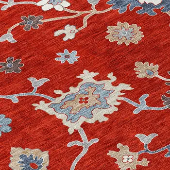 9' X 12' Red Gray And Taupe Floral Washable Indoor Outdoor Area Rug