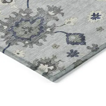 8' X 10' Silver Gray And Taupe Floral Washable Indoor Outdoor Area Rug