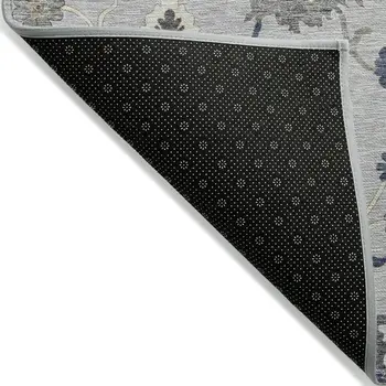 9' X 12' Silver Gray And Taupe Floral Washable Indoor Outdoor Area Rug