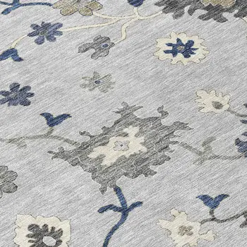 9' X 12' Silver Gray And Taupe Floral Washable Indoor Outdoor Area Rug