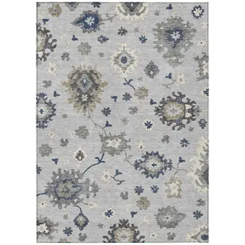 10' X 14' Silver Gray And Taupe Floral Washable Indoor Outdoor Area Rug