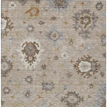 3' X 5' Taupe Silver And Gray Floral Washable Indoor Outdoor Area Rug