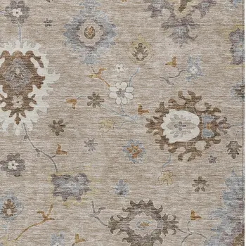 3' X 5' Taupe Silver And Gray Floral Washable Indoor Outdoor Area Rug