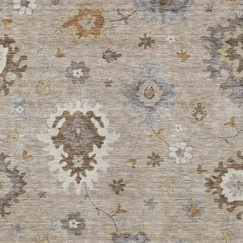 5' X 8' Taupe Silver And Gray Floral Washable Indoor Outdoor Area Rug