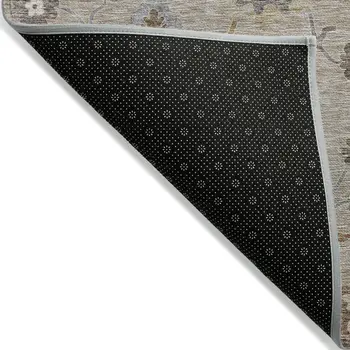 8' Taupe Silver And Gray Round Floral Washable Indoor Outdoor Area Rug