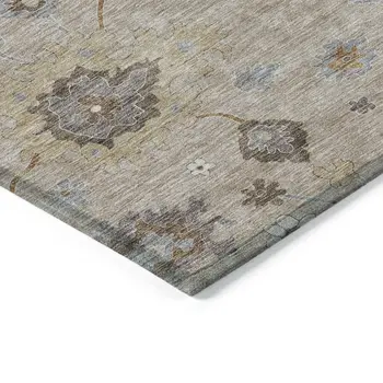 8' Taupe Silver And Gray Round Floral Washable Indoor Outdoor Area Rug