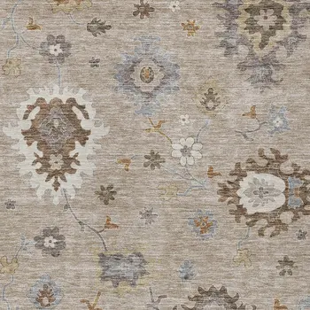 8' X 10' Taupe Silver And Gray Floral Washable Indoor Outdoor Area Rug