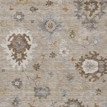 9' X 12' Taupe Silver And Gray Floral Washable Indoor Outdoor Area Rug