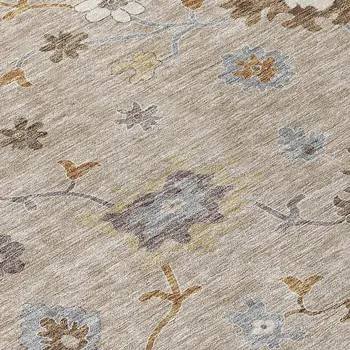 10' X 14' Taupe Silver And Gray Floral Washable Indoor Outdoor Area Rug