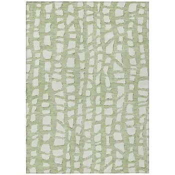 5' X 8' Artichoke Green And Ivory Abstract Washable Indoor Outdoor Area Rug