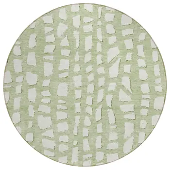 8' Artichoke Green And Ivory Round Abstract Washable Indoor Outdoor Area Rug