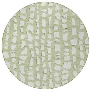 8' Artichoke Green And Ivory Round Abstract Washable Indoor Outdoor Area Rug