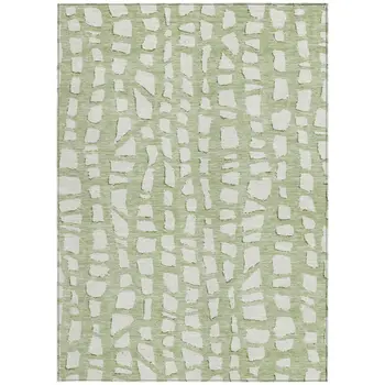 9' X 12' Artichoke Green And Ivory Abstract Washable Indoor Outdoor Area Rug