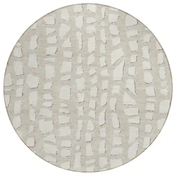 8' Beige And Ivory Round Abstract Washable Indoor Outdoor Area Rug
