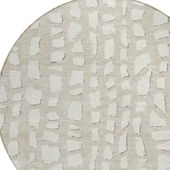 8' Beige And Ivory Round Abstract Washable Indoor Outdoor Area Rug