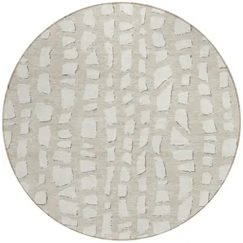 8' Beige And Ivory Round Abstract Washable Indoor Outdoor Area Rug