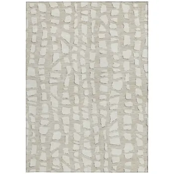 9' X 12' Beige And Ivory Abstract Washable Indoor Outdoor Area Rug