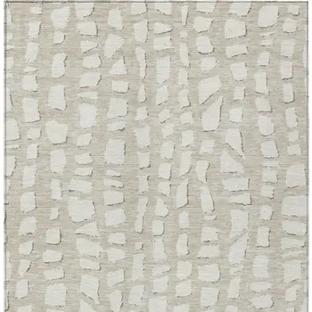 9' X 12' Beige And Ivory Abstract Washable Indoor Outdoor Area Rug