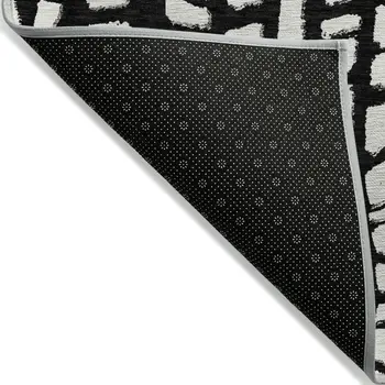 5' X 8' Black And Ivory Abstract Washable Indoor Outdoor Area Rug