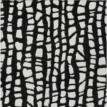 8' X 10' Black And Ivory Abstract Washable Indoor Outdoor Area Rug
