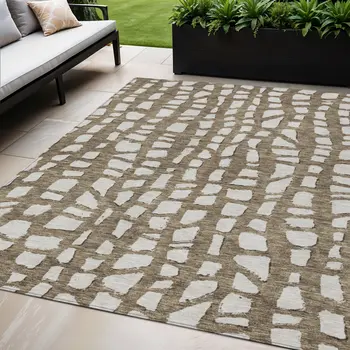 5' X 8' Brown And Ivory Abstract Washable Indoor Outdoor Area Rug