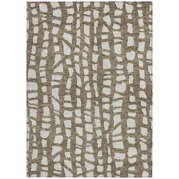10' X 14' Brown And Ivory Abstract Washable Indoor Outdoor Area Rug
