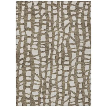 10' X 14' Brown And Ivory Abstract Washable Indoor Outdoor Area Rug
