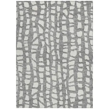 5' X 8' Gray And Ivory Abstract Washable Indoor Outdoor Area Rug
