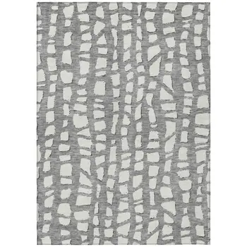 5' X 8' Gray And Ivory Abstract Washable Indoor Outdoor Area Rug