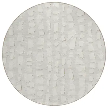 8' Ivory And Beige Round Abstract Washable Indoor Outdoor Area Rug