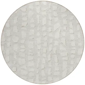 8' Ivory And Beige Round Abstract Washable Indoor Outdoor Area Rug