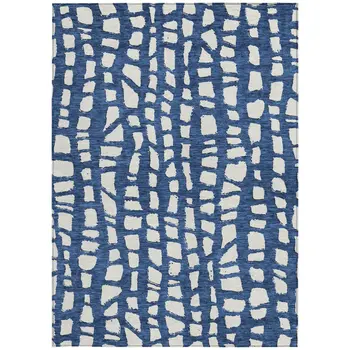 3' X 5' Navy Blue And Ivory Abstract Washable Indoor Outdoor Area Rug