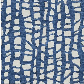 5' X 8' Navy Blue And Ivory Abstract Washable Indoor Outdoor Area Rug