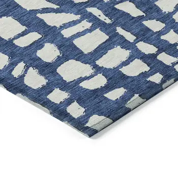 8' Navy Blue And Ivory Round Abstract Washable Indoor Outdoor Area Rug