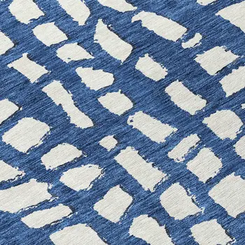 8' Navy Blue And Ivory Round Abstract Washable Indoor Outdoor Area Rug