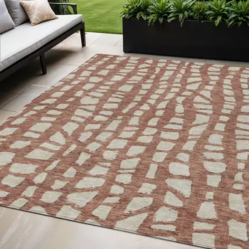 5' X 8' Orange And Ivory Abstract Washable Indoor Outdoor Area Rug