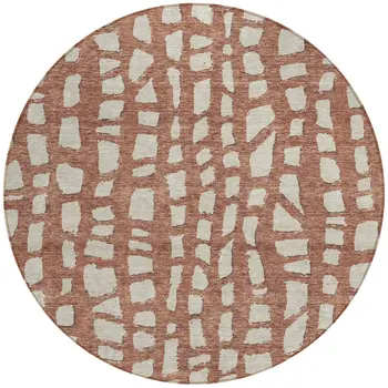 8' Orange And Ivory Round Abstract Washable Indoor Outdoor Area Rug