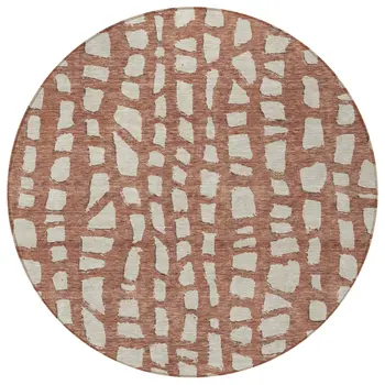 8' Orange And Ivory Round Abstract Washable Indoor Outdoor Area Rug
