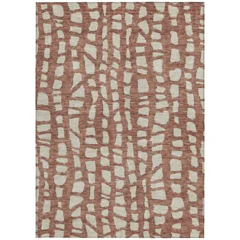 9' X 12' Orange And Ivory Abstract Washable Indoor Outdoor Area Rug