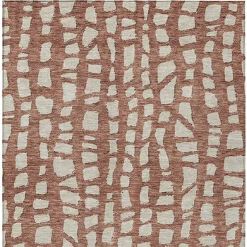 10' X 14' Orange And Ivory Abstract Washable Indoor Outdoor Area Rug