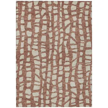 10' X 14' Orange And Ivory Abstract Washable Indoor Outdoor Area Rug