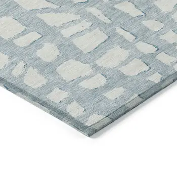 8' Sky Blue And Ivory Round Abstract Washable Indoor Outdoor Area Rug