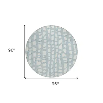 8' Sky Blue And Ivory Round Abstract Washable Indoor Outdoor Area Rug