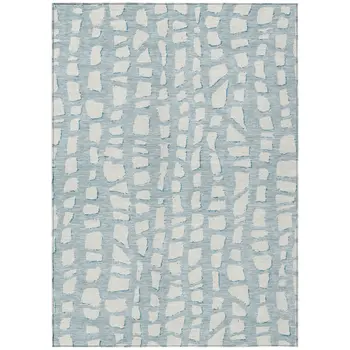9' X 12' Sky Blue And Ivory Abstract Washable Indoor Outdoor Area Rug